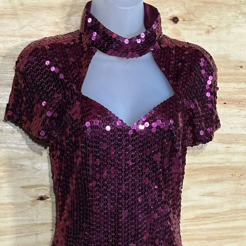 Vintage 90s Niteline by Della Roufogali Sequin Cocktail Dress Pink Fuschia Sz 4 - Picture 5 of 12